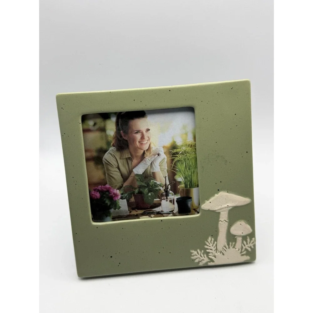 Sage Green Ceramic Mushroom Picture Frame Speckled Tabletop Decor Square New